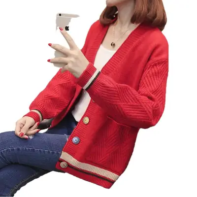 Women Knitwear Jacket Black Winter Loose Korean Style