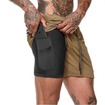 Men's Double Layer Sports Shorts Black Large