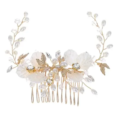 Golden Pearl Flower Hair Comb for Weddings