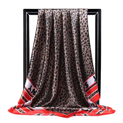 Leopard Print Satin Scarf 90cm Muslim Women