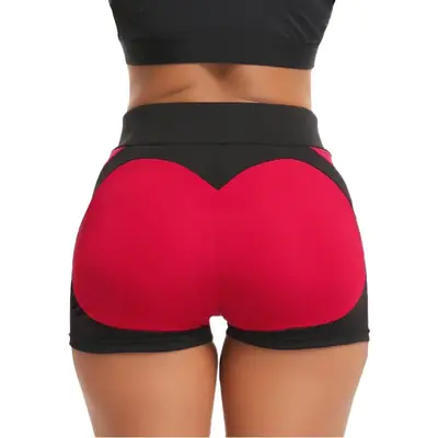 Women's Red Black Slim Fit Yoga Shorts Three Point Design