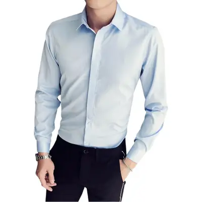 Men's Blue Slim Fit Long Sleeve Shirt