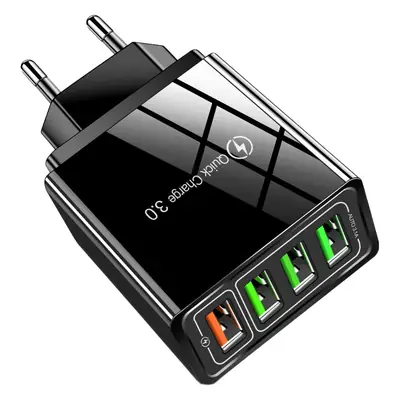 4 USB QC3.0 Fast Charging Smart Travel Charger 5.1A Black