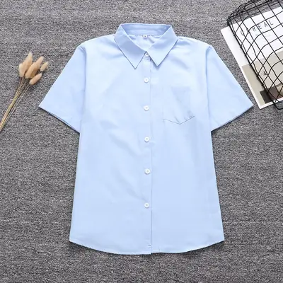 Light Blue Japanese Orthodox Short Sleeve Shirt with Pointed Collar