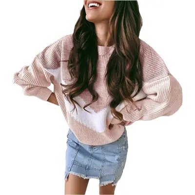 2026 Women's 3-Color Patchwork Knit Sweater