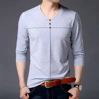 Korean Style V-Neck Cotton T-Shirt for Men