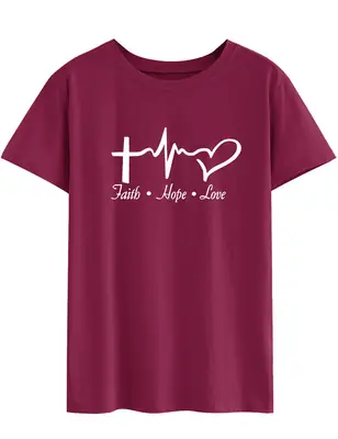 Female T-Shirt Faith Hope Love Graphic Design Grey
