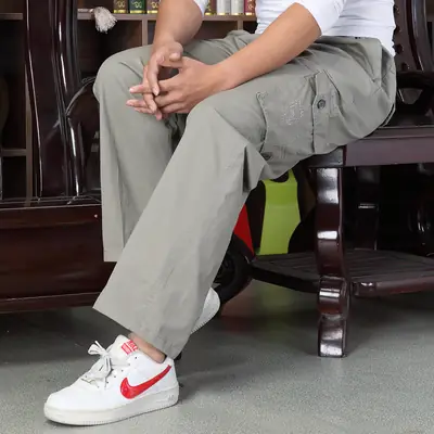 Men Korean Style Loose Cotton Pants Grey Multi-Pocket