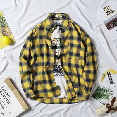 Men's Red Plaid Harajuku Fleece Shirt Winter