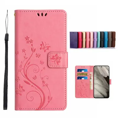Butterfly Embroidered Leather Phone Case Turquoise Pixel 9 Pro