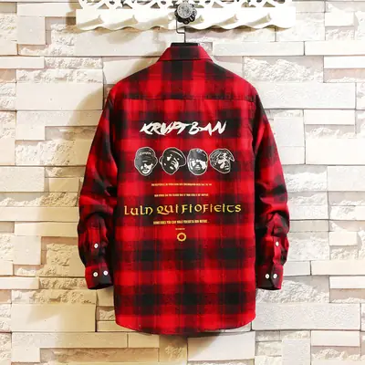 Men's Green Plaid Graphic Long Sleeve Shirt