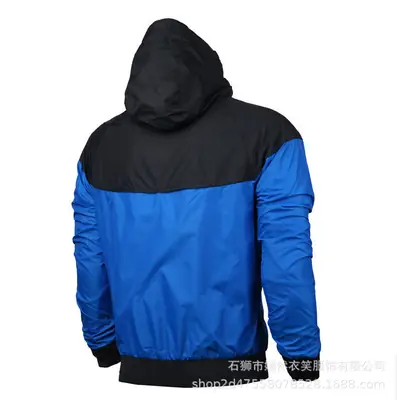 Men Hooded Windbreaker Jacket Blue Black Cotton Puffer