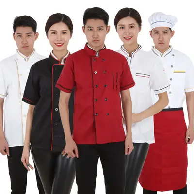 Factory Wholesale Chef Work Clothes Short Sleeve Red Black