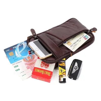Vertical Men's Genuine Leather Phone Bag with Belt