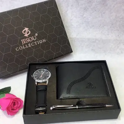 Men's Quartz Watch with Pen & Rose Gift Set