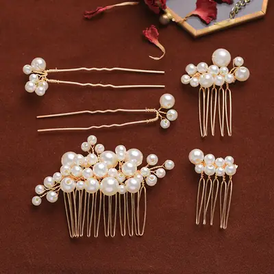 Retro Pearl Hair Fork Bridal Hairpin Hair Comb Set
