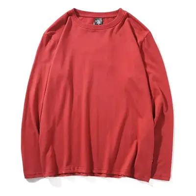 Men's Green Long Sleeve Solid Cotton T-Shirt