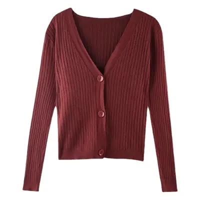 V-Neck Knitted Cardigan Blue Long Sleeve Women