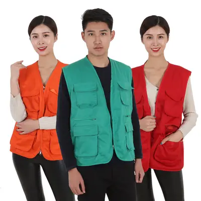 Orange Multi-Pocket Vest for Men Women