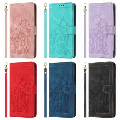 Tulip Embroidered Leather Phone Case for Motorola G85