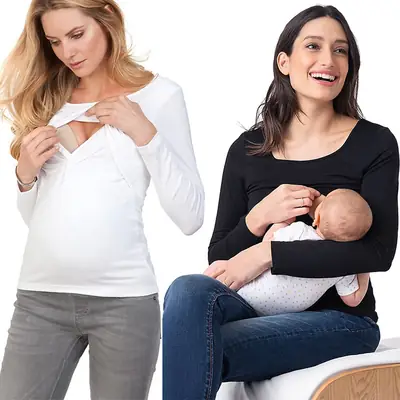 Black Long Sleeve Nursing T-Shirt for Women