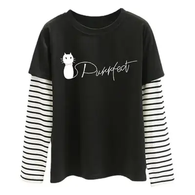 Women Long Sleeve Cartoon T-Shirt Black 2025