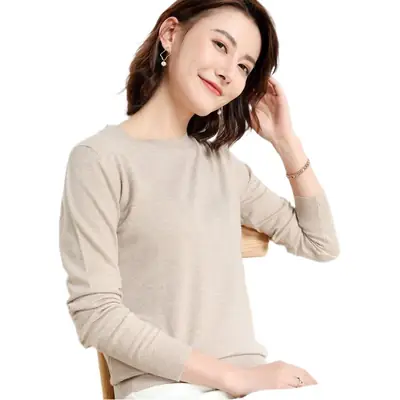 Women's 2025 Winter Knit Pullover Sweater Beige Round Neck