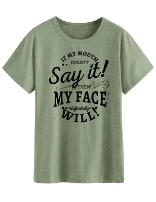 Men Women Letter Print T-Shirt Green