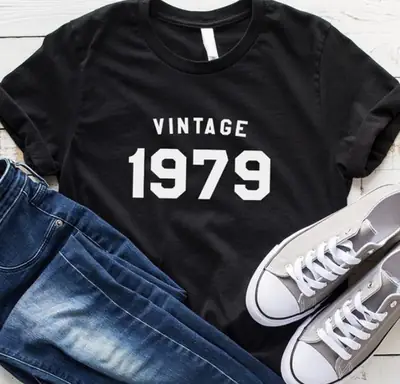 Men Vintage 1979 T-Shirt Black Short Sleeve