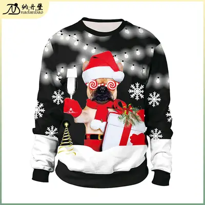 2024 Digital Printed Couple Sweatshirt with Santa Dog Design