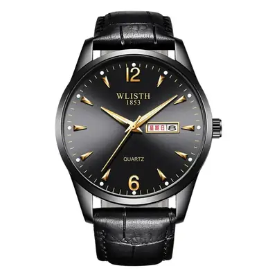 Luminous Gold Silver Men's Quartz Watch with Double Calendar