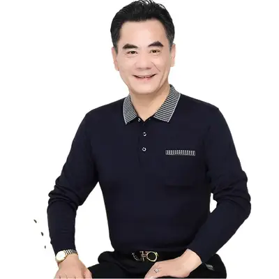 Long Sleeve Knitted T-Shirt Blue for Men