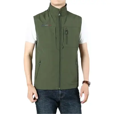 Men's Green Multi-Pocket Waistcoat Vest