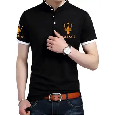 Men's White Printed Polo T-Shirt Slim Fit Summer Wear