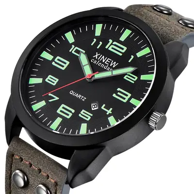 Men's Red Leather Quartz Watch 2813