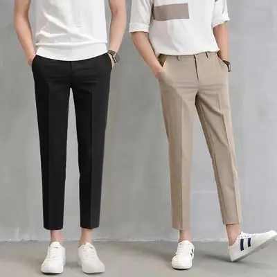 Men Slim Fit Cropped Business Pants 9/10 Length