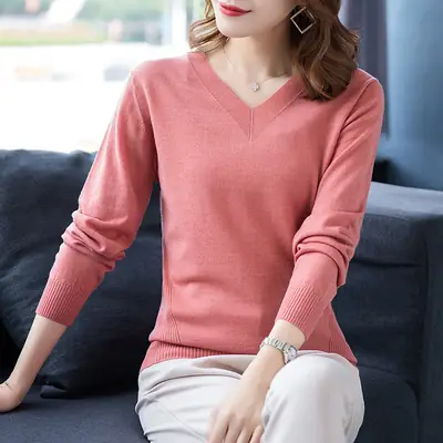 2024 V Neck Knit Pullover Long Sleeve Purple