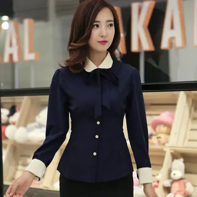 2024 Blue Women's Long Sleeve Button Down Shirt Large