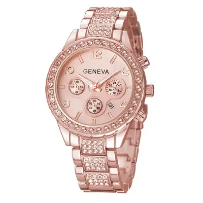 Fashion Women's Rose Gold Chronograph Watch with Diamond Set