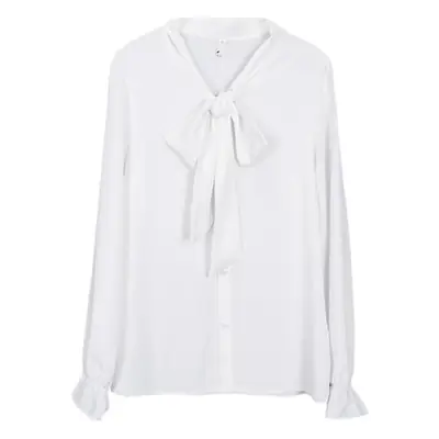 Women Korean Style Bow White Long Sleeve Shirt 2024