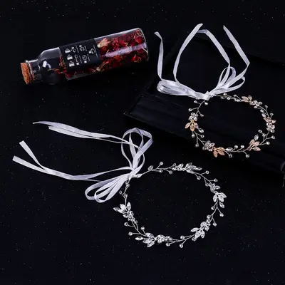 Korean Bridal Leaf Rhinestone Headband 2025