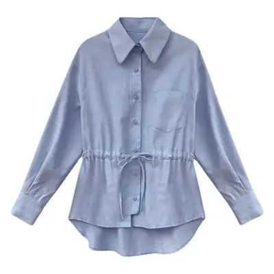 Light Blue Waist Slimmer Long Sleeve Shirt for Women