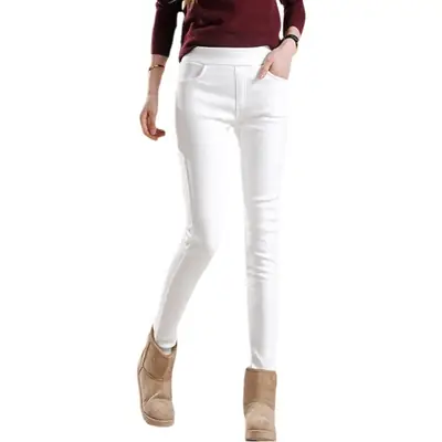 Women Fleece Skinny Leggings Winter Warm Maroon