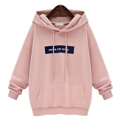 Pink Hooded Sweatshirt Women Loose Large Fleece Lined