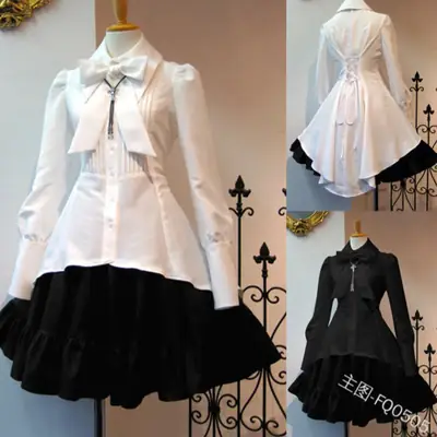 Japanese Style Maid Sister Dress White Black Ruffle Top