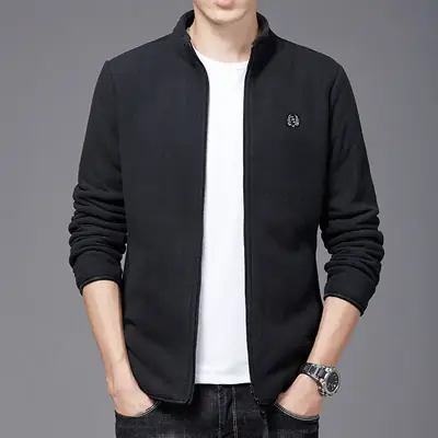 Men's Maroon Fleece Jacket Spring Autumn Casual One-Piece