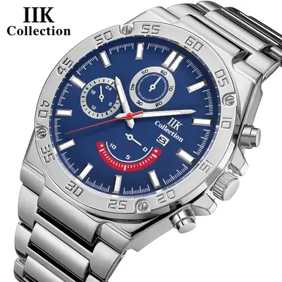 Men's Chronograph Steel Band Watch Blue Red Dial