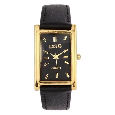 Women's New Gold Dial Quartz Watch with Black Leather Band