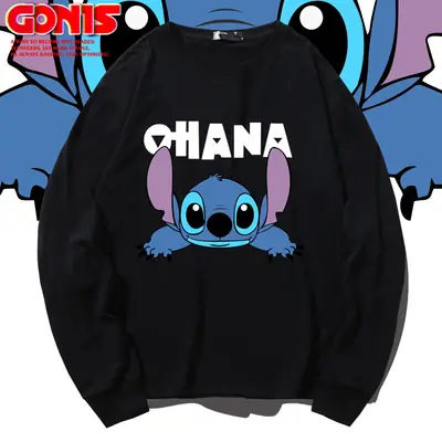 Men Stitch Long Sleeve T-Shirt Yellow Cartoon
