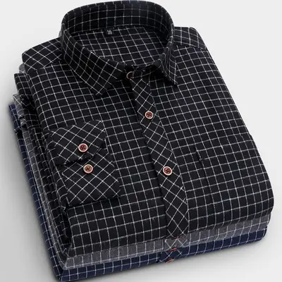 Men's Grey Brushed Plaid Long Sleeve Shirt